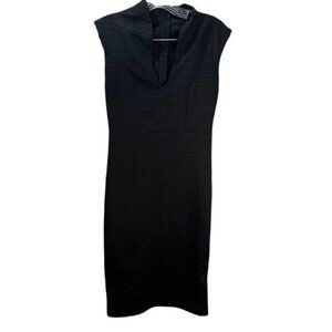 LOVE J Women Pleated V-Neck‎ Black Casual Dress Medium